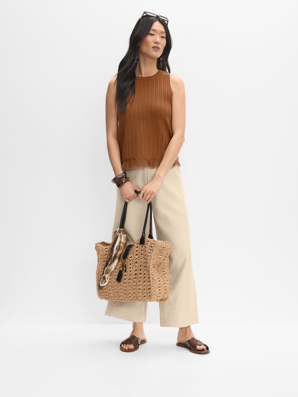 New Melanie Lyne Fringe Hem Knit Tank Top